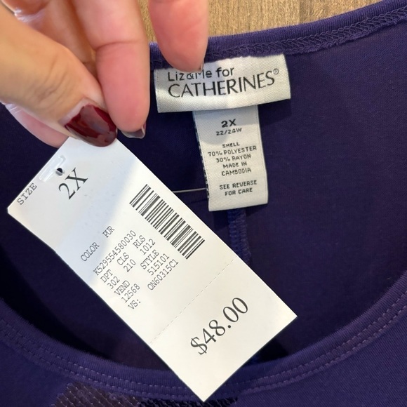 NWT Liz and Me Catherines 2X Tunic Jersey Knit Top Purple Sequin - Picture 4 of 9